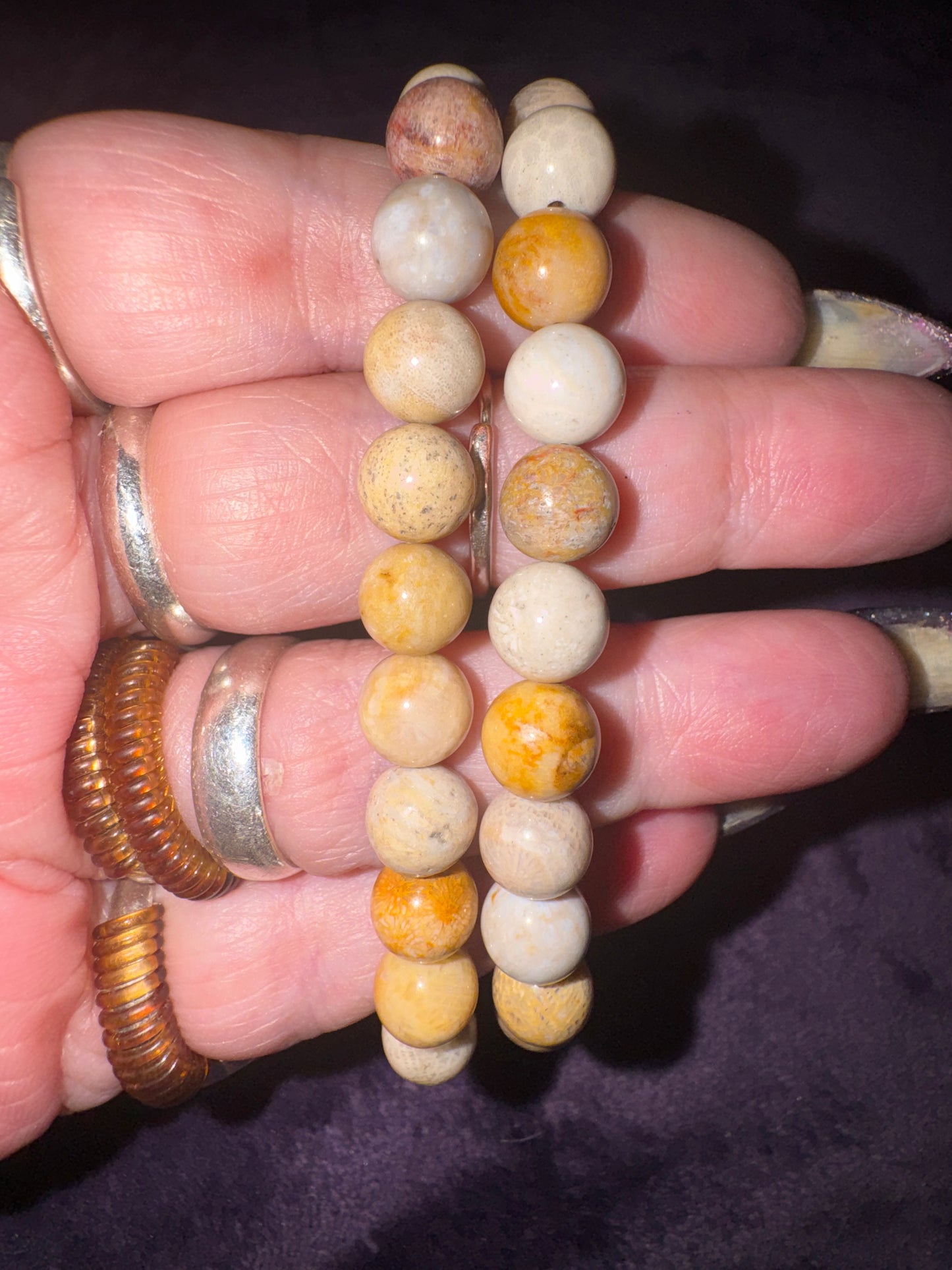 Coral Fossil Jasper 8mm Bead Bracelets
