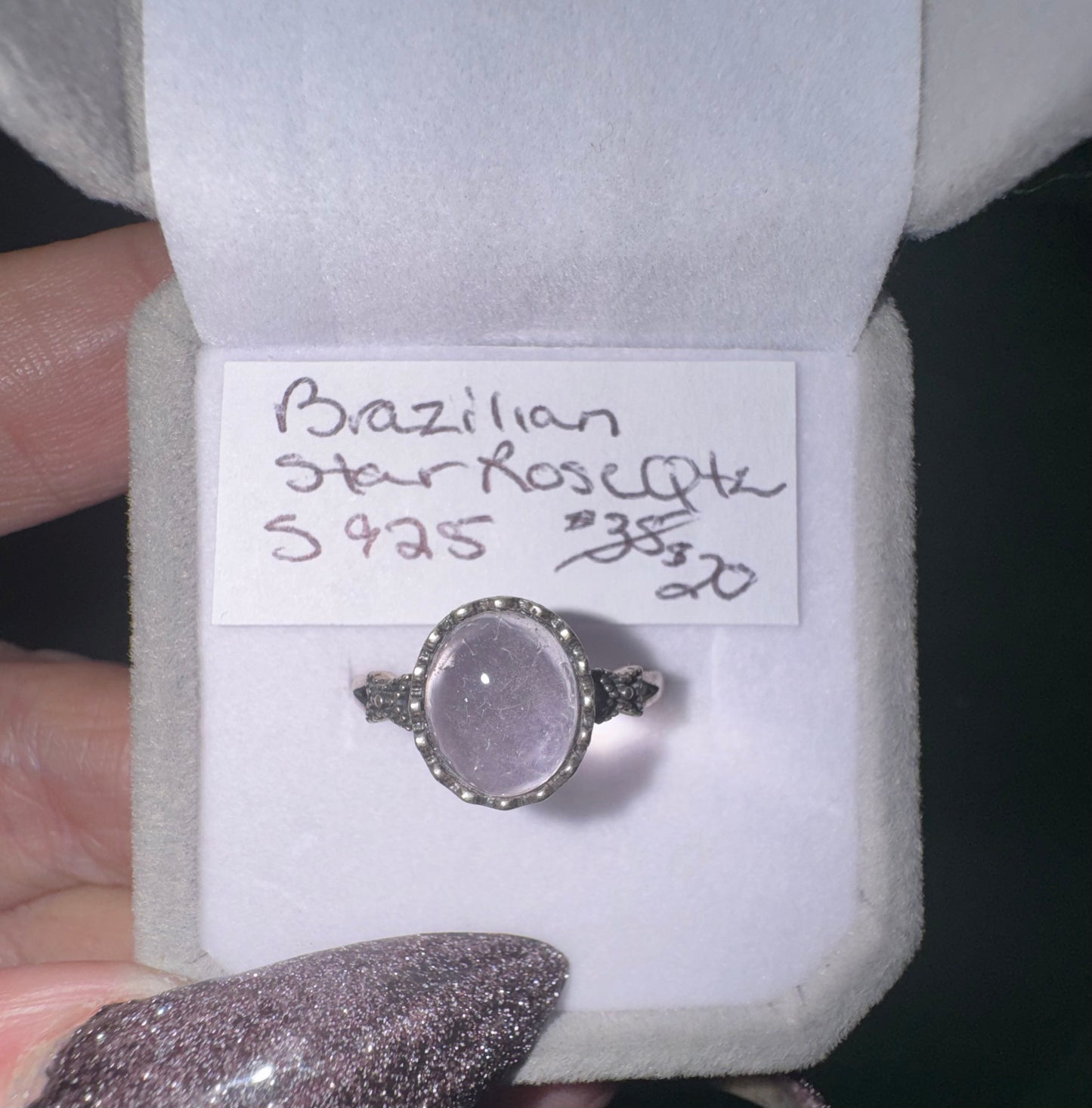 Brazilian Star Rose Quartz Adjustable s925 Ring