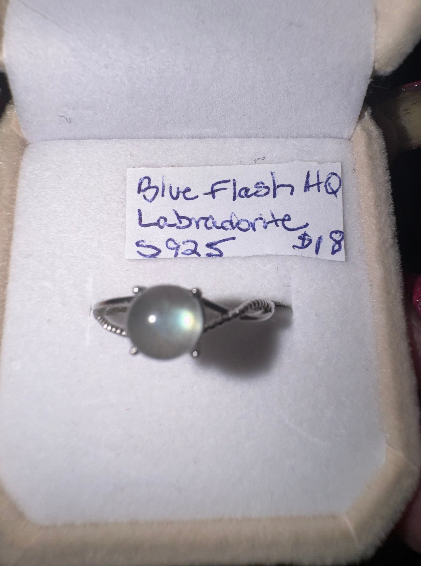 Adjustable s925 Dainty Blue Flash Labradorite Ring