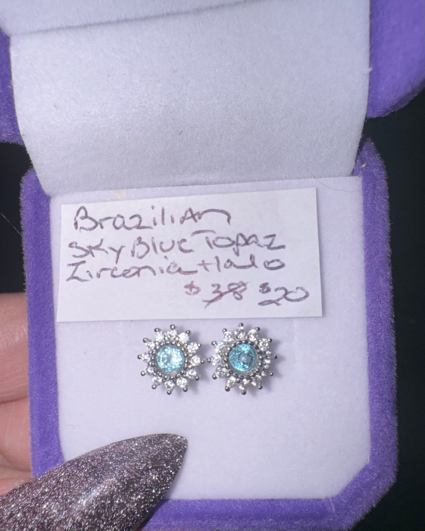 Sky Blue Topaz with Zirconia s925 Stud Earrings