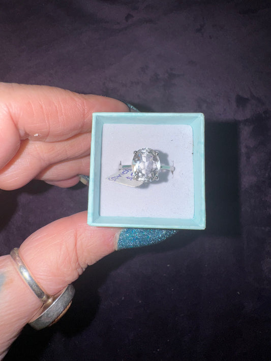 Clear Quartz Solitaire Ring ( Nickle Free Stainless Steel)