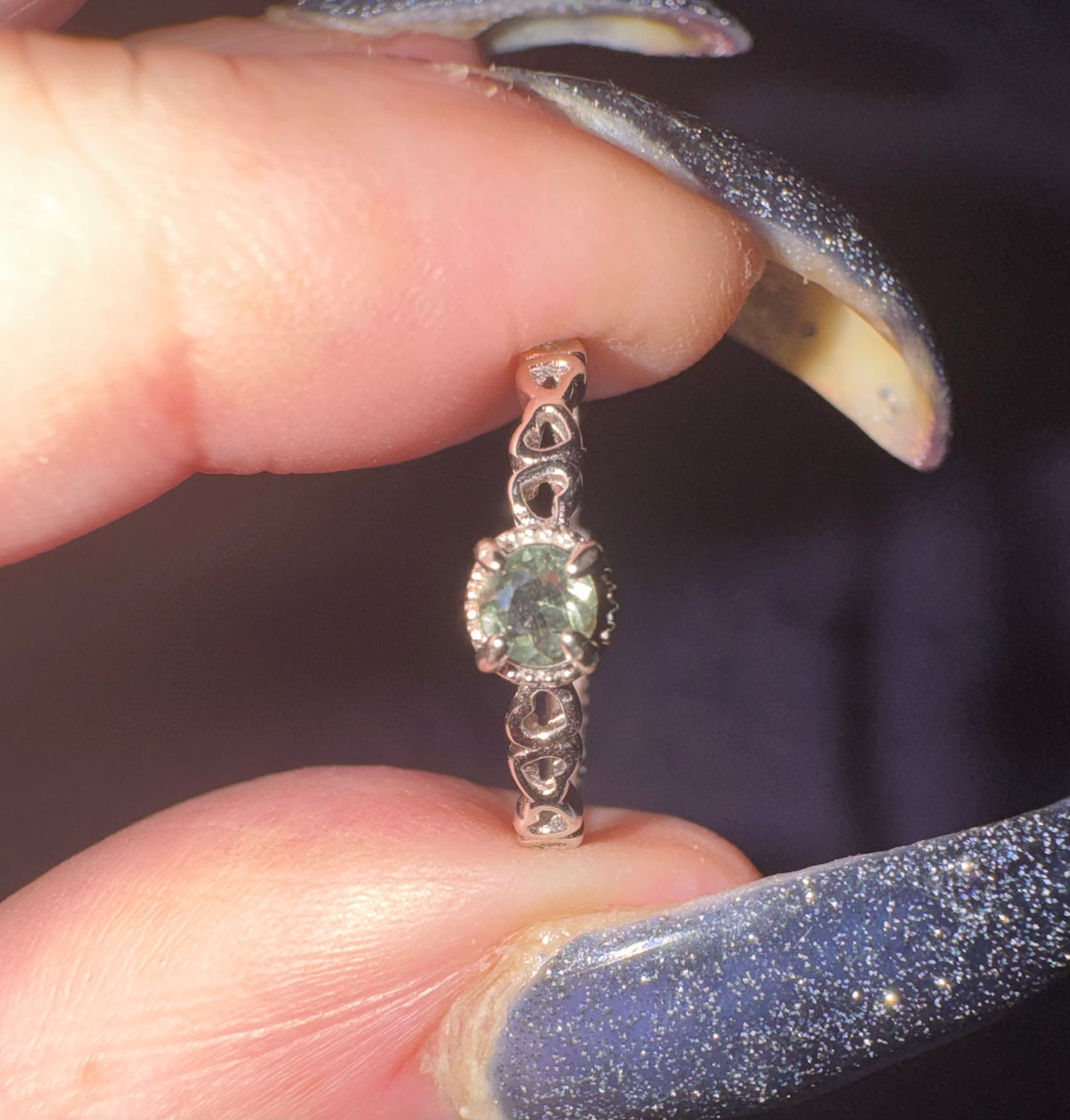 Dainty Faceted s925 Moldavite Ring. Includes Certificate, Box and Cleaning Cloth.