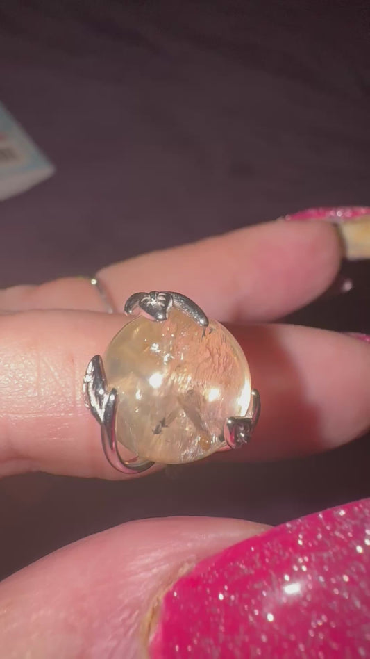 Hollandite ( Urchin Quartz ) in Citrine s925 Ring