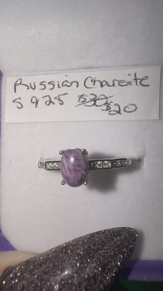 Russian Charoite and Zirconia Adjustable s925 Ring