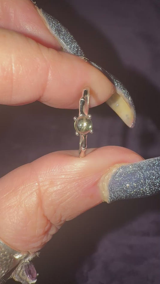 Polished Crystal Ball Style Dainty s925 Moldavite Ring. Certificate, Box and Cleaning Cloth Included.