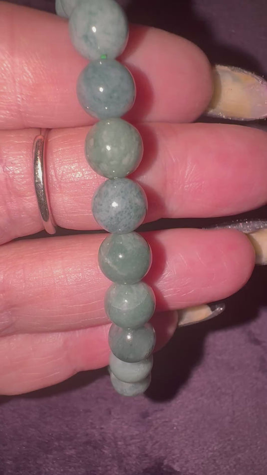 Blue Water Jadeite 8.5mm Bead Bracelet