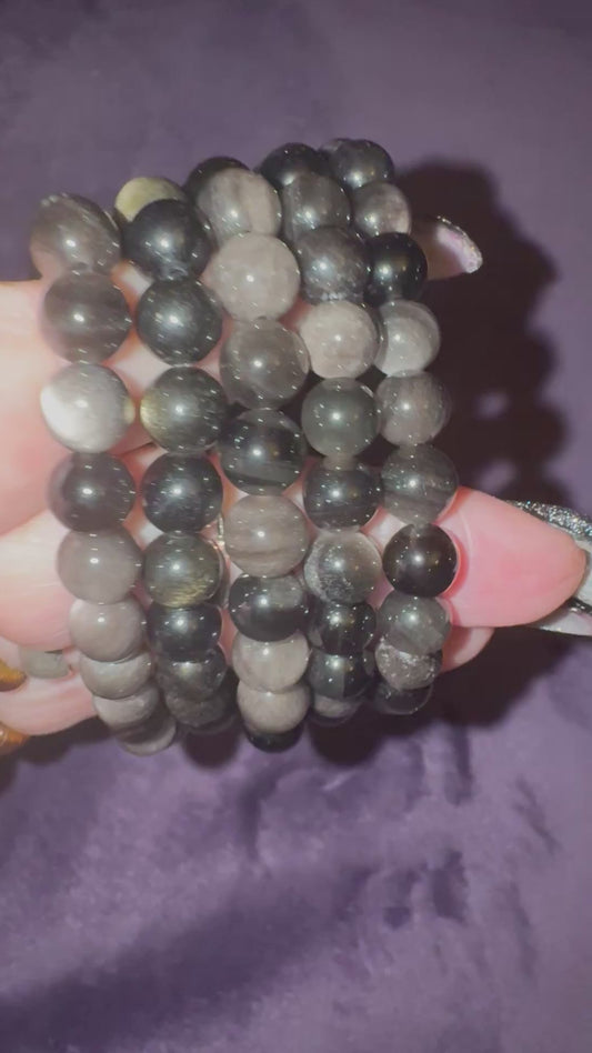 Silver Sheen Obsidian 8mm Bead Bracelets