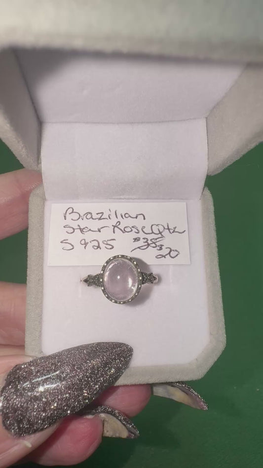 Brazilian Star Rose Quartz Adjustable s925 Ring