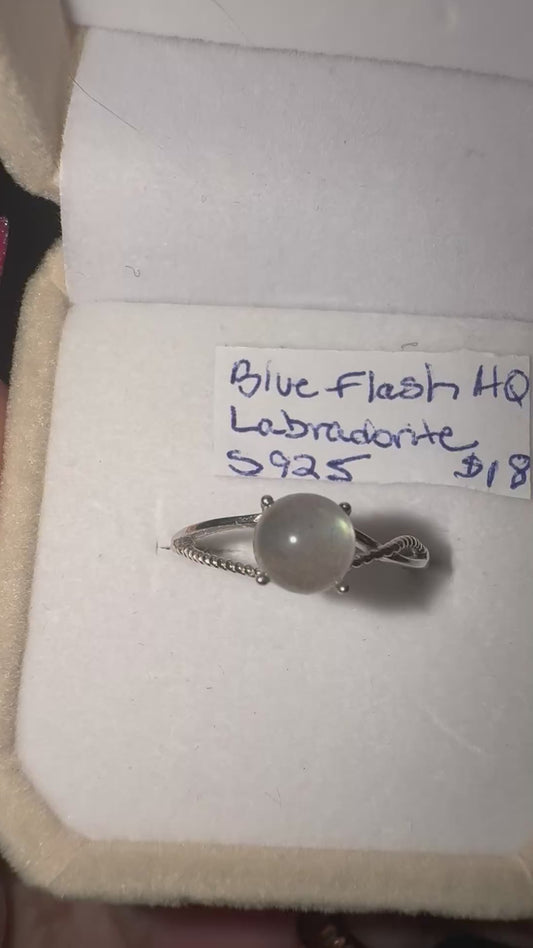 Adjustable s925 Dainty Blue Flash Labradorite Ring