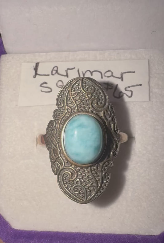 Larimar Vintage Style s925 Adjustable Ring