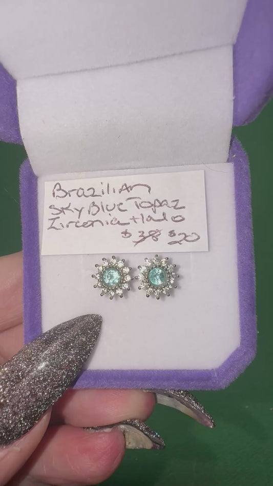 CRAZY CLEARANCE PRICE. $15 Sky Blue Topaz with Zirconia s925 Stud Earrings