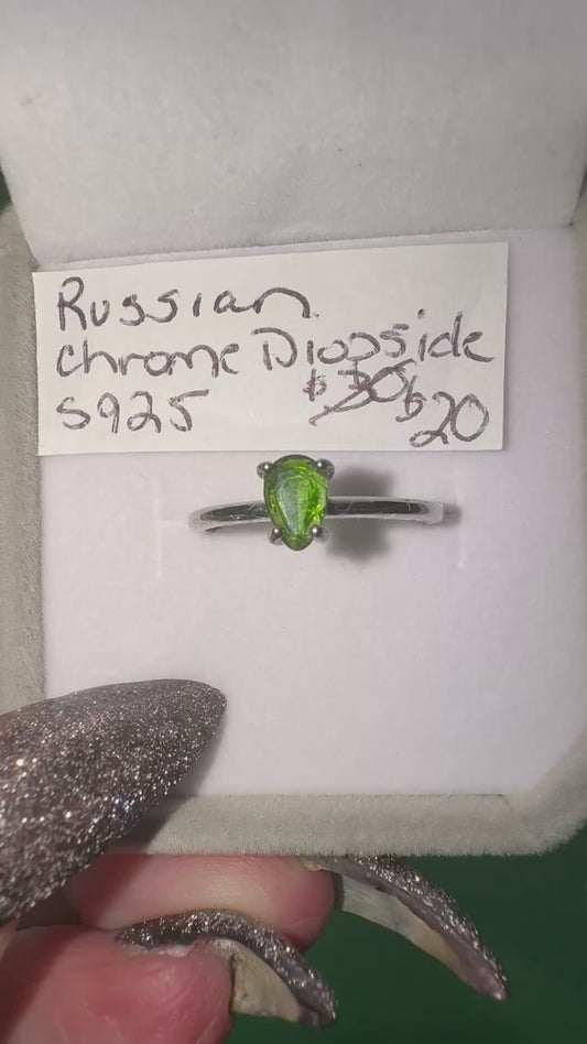 S925 Adjustable Russian Chrome Diopside Faceted Teardrop Ring