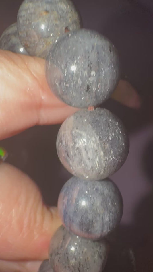 Iolite w/ Rutile 13mm Bead Bracelet