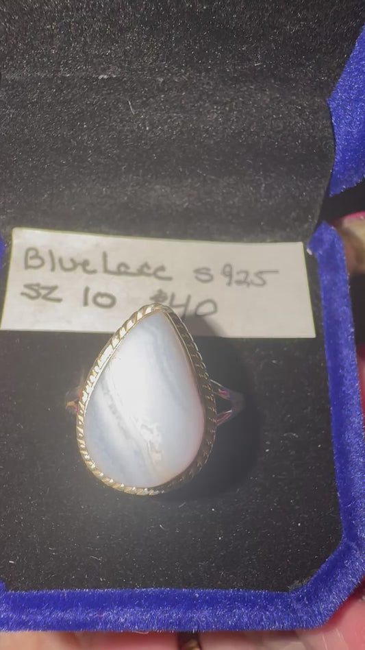Blue Lace Agate, Handcrafted, Fitted Size s925 Ring.