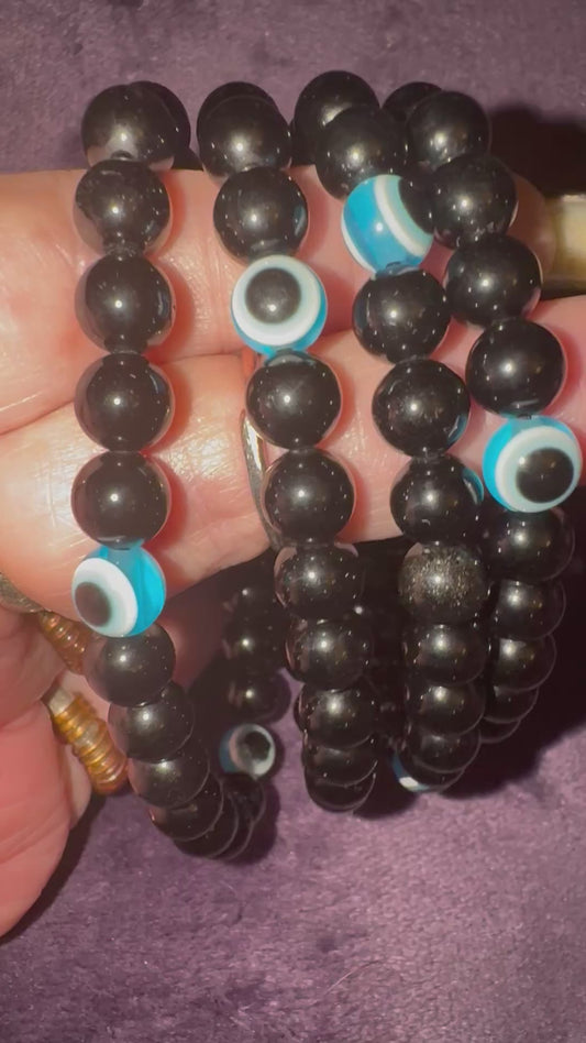 Black Obsidian Evil Eye 8mm Bracelets