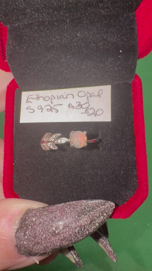 Ethiopian Opal and Zirconia s925 Adjustable Ring