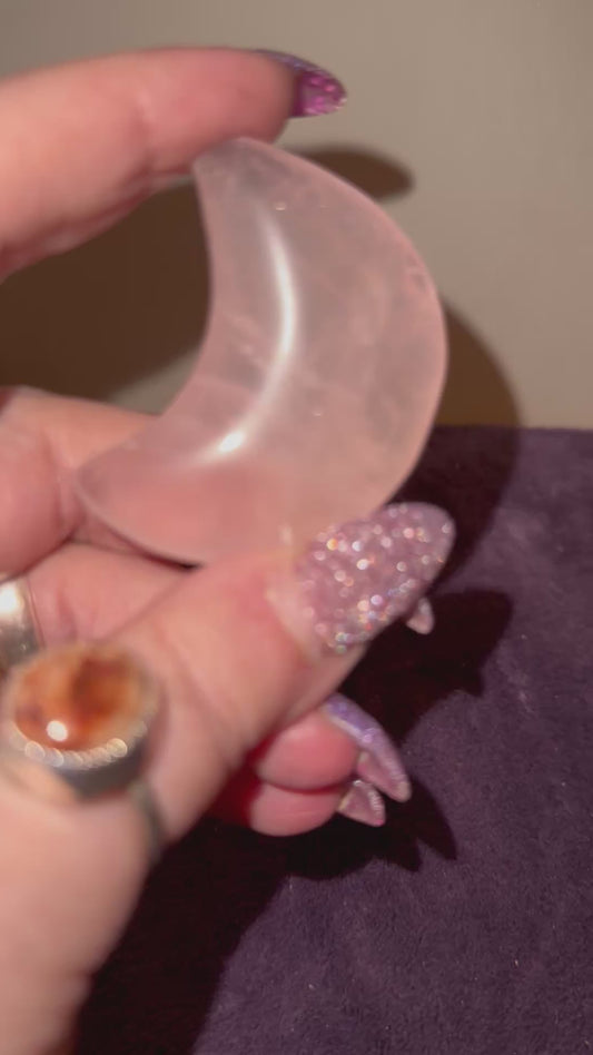 Star Rose Quartz Moon Carvings