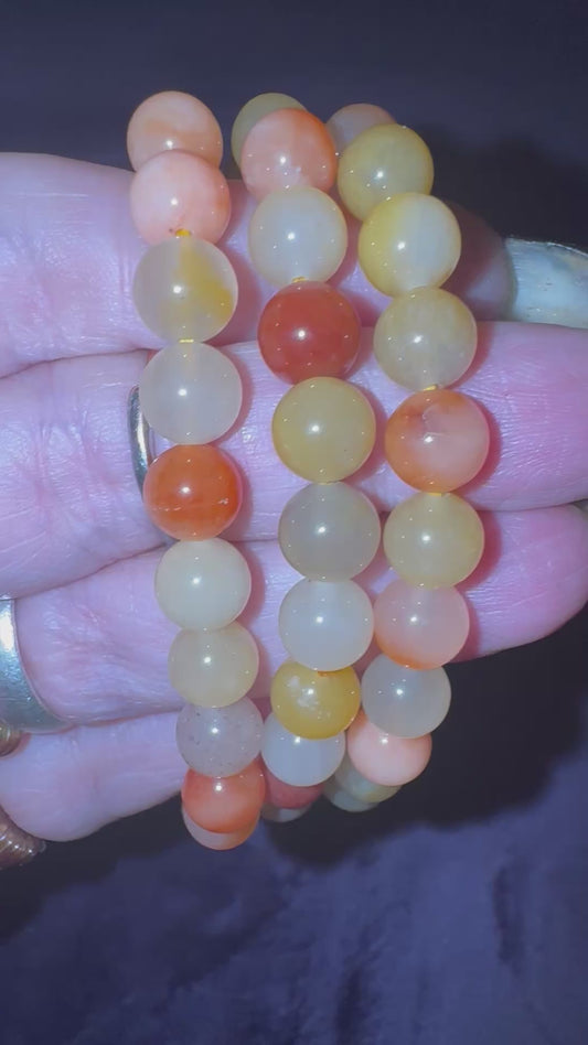 Burmese Red, Orange ,Yellow Jadeite 8mm Bead Bracelets