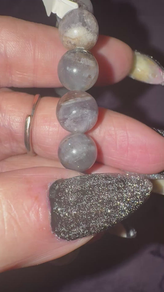 Lavender/Purple Fluorite Root w/ Pyrite 11mm Bead Bracelet